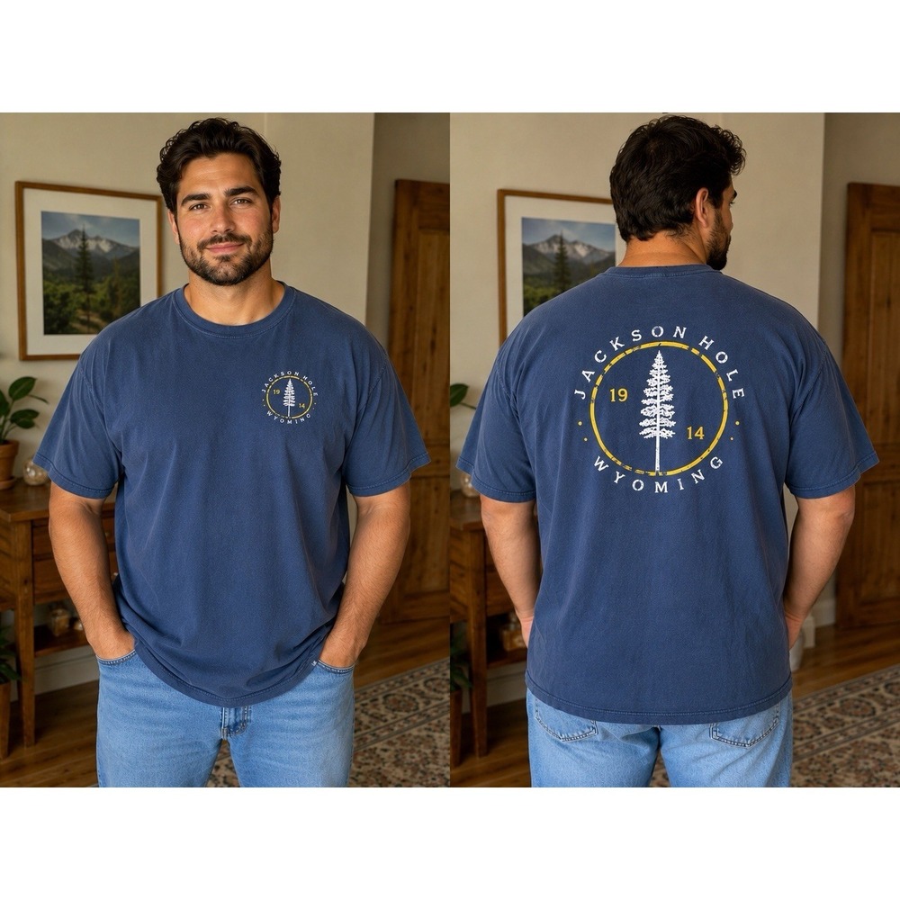 Tech Styles Jackson Hole Wyoming Graphic T Shirt Blue Cotton Tourist Tee XXXL